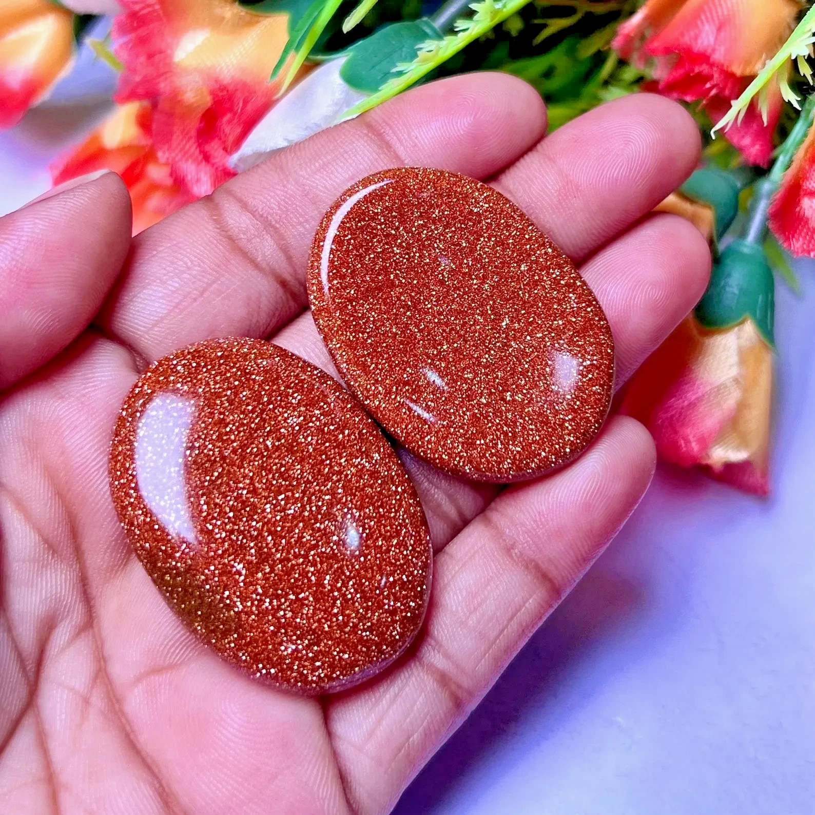 3pc Red Goldstone Worry Stone Thumb Stone Pocket Palm Crystal Healing Gifts