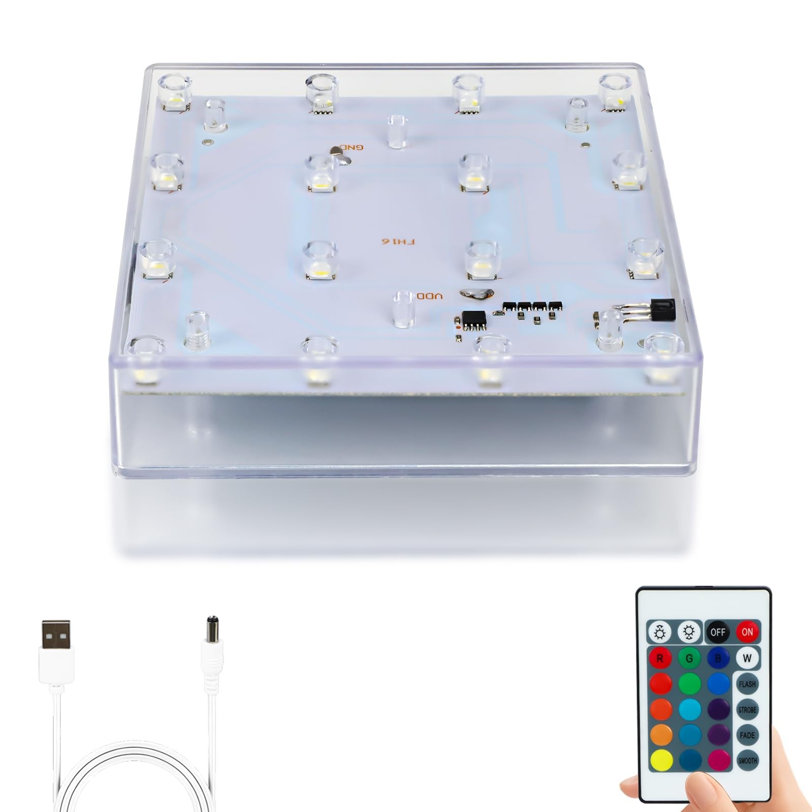 Square LED Light Base with Remote -5 Inch Multicolor Display Pedestal Light B…