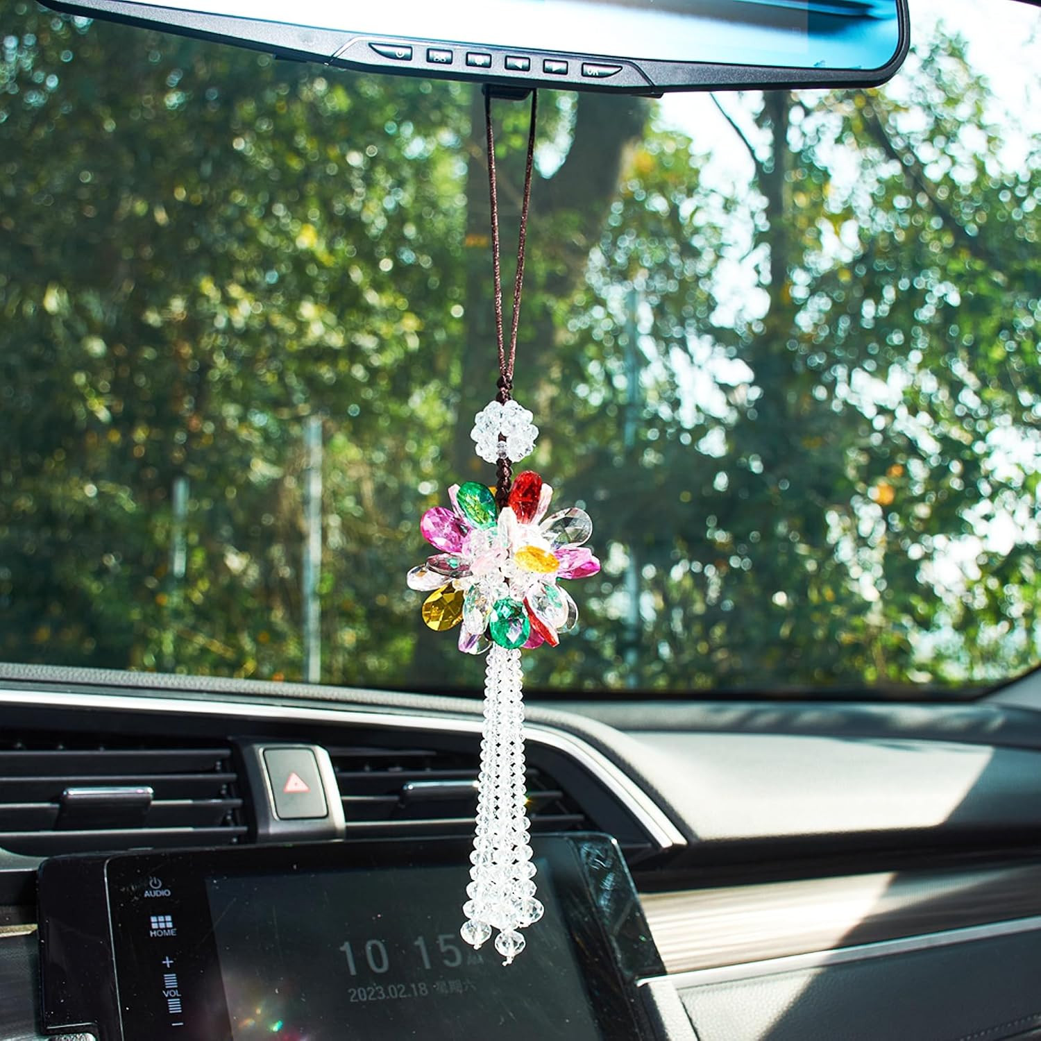 Crystal Flower Ball Car Pendant Lucky Mirror Hanging Ornament Suncatcher Charm