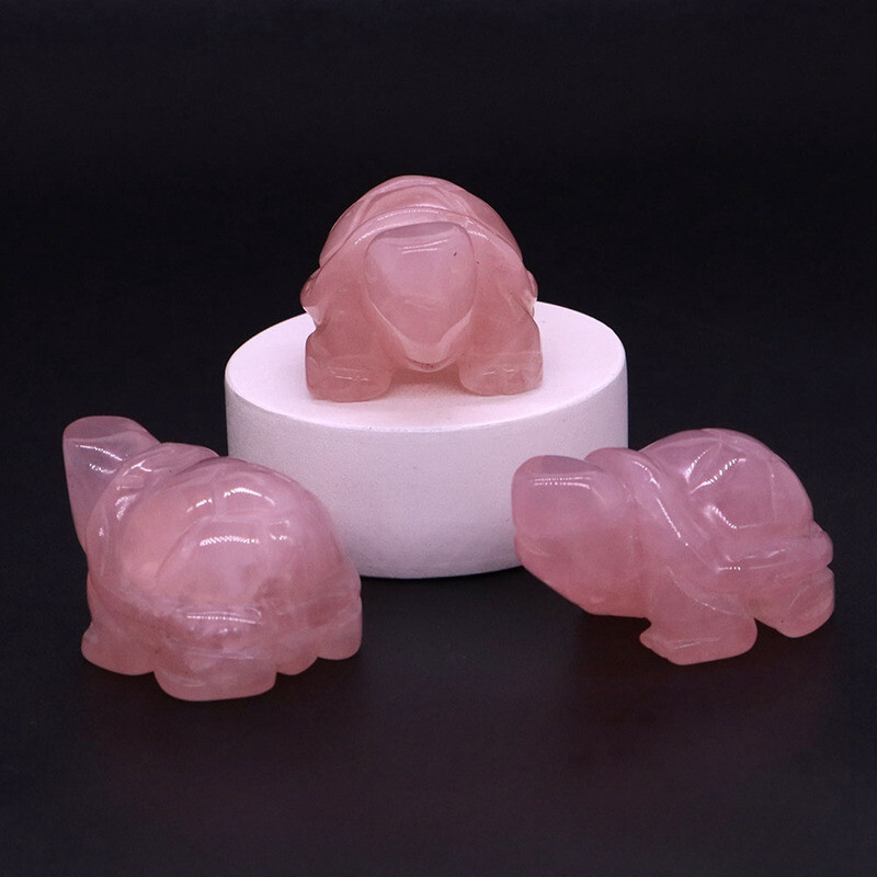 Natural Rose Quartz Crystal Carved Tortoise Healing Stone Turtle Animal Decor US