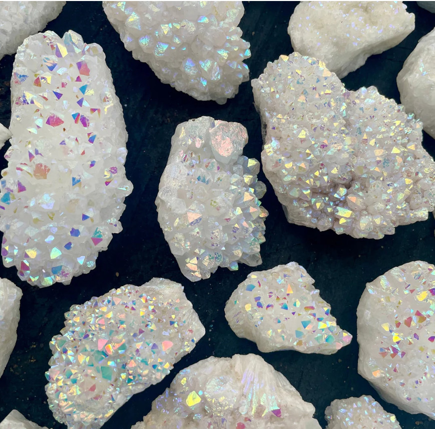 Titanium Rainbow Angel Aura Quartz Cluster Geode Quartz Crystal Specimens Gift