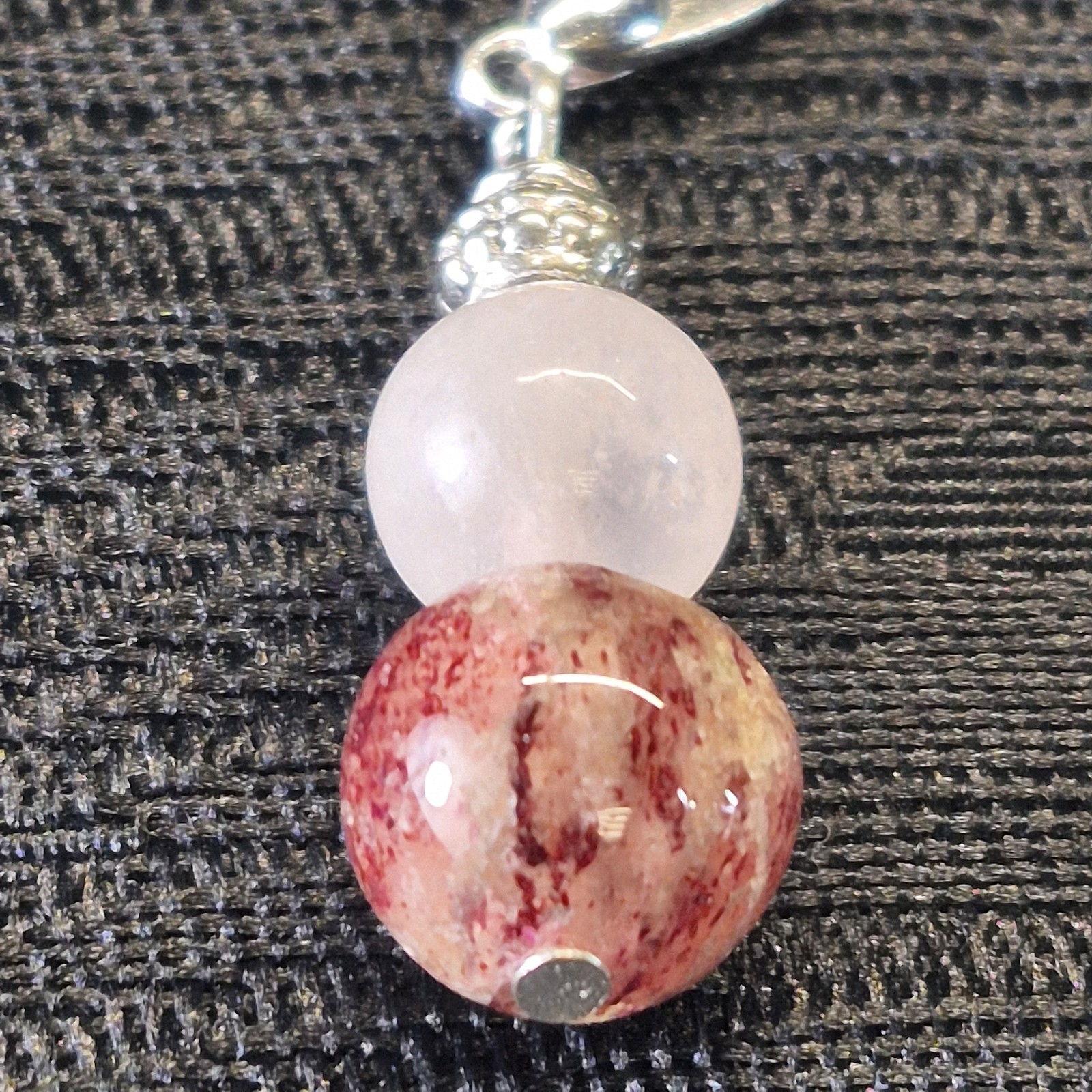 Mixed Quartz Red & White Charm With Lobster Claw Clasp