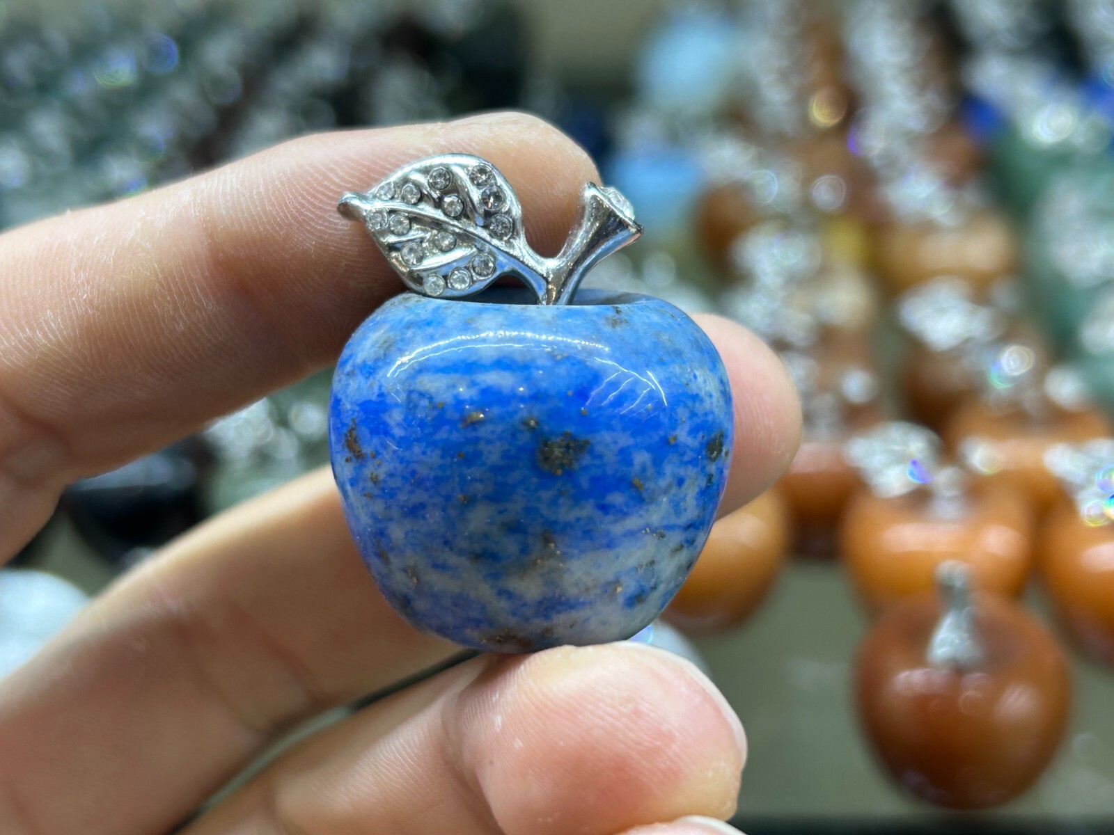 2pc Natural lapis lazuli jasper Quartz hand Carved apple crystal Reiki healing
