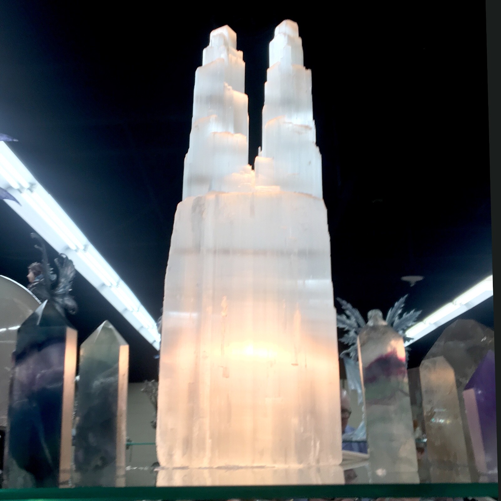 Selenite Tower Lamp ” Double Twin Tower White Natural Crystal Light & LED Cord