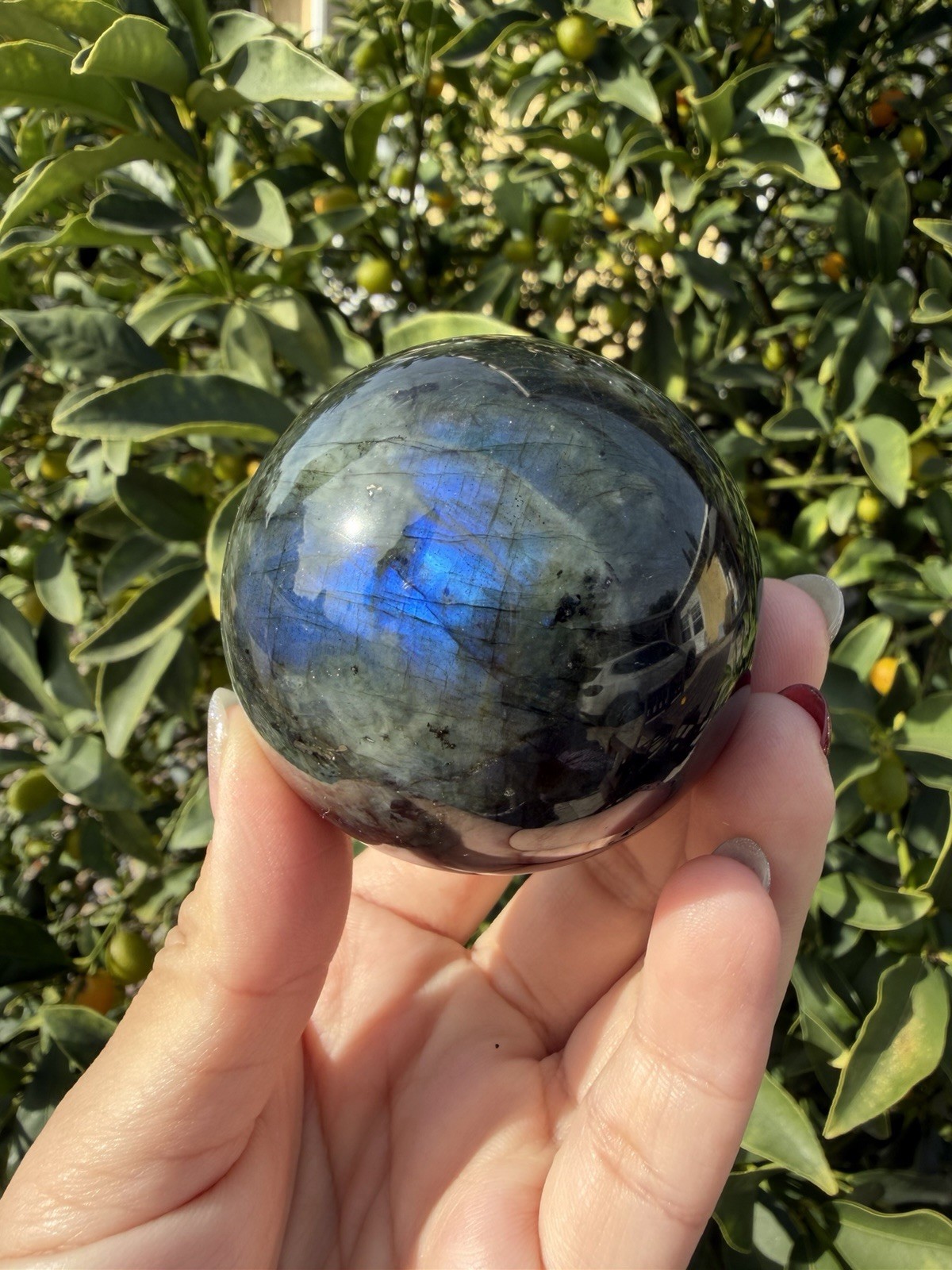 Natural Labradorite Sphere – Flashy Blue Green Crystal Ball,A247