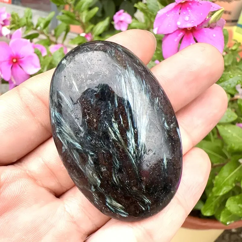 Natural Arfvedsonite Palm Stone Astrophyllite Healing Crystal Tumbled Stone Gift