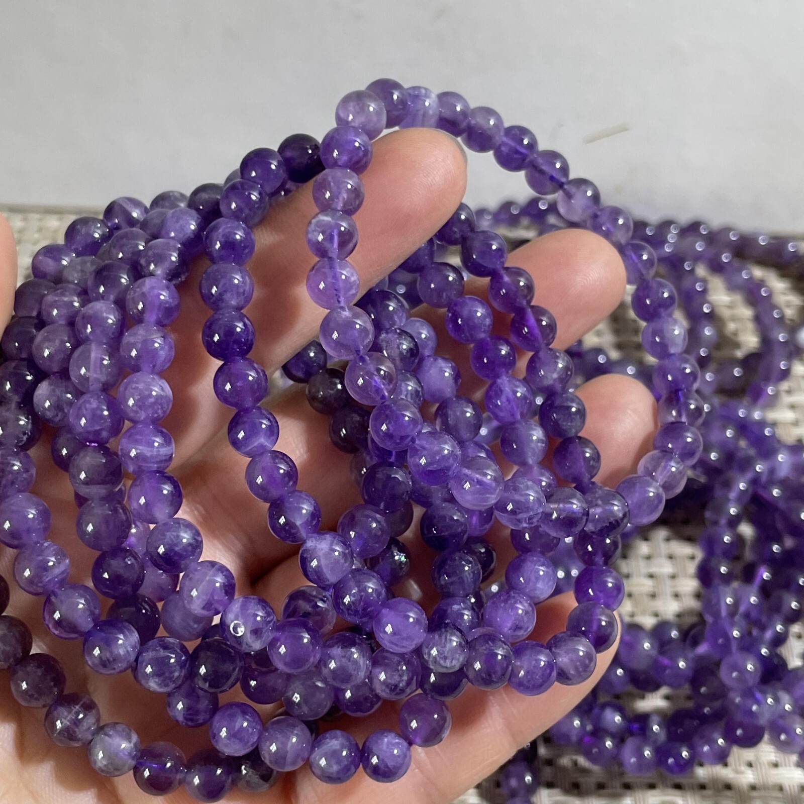 Wholesale 5Pcs Natural amethyst gem stone 6mm Quartz Crystal Stretch Bracelet