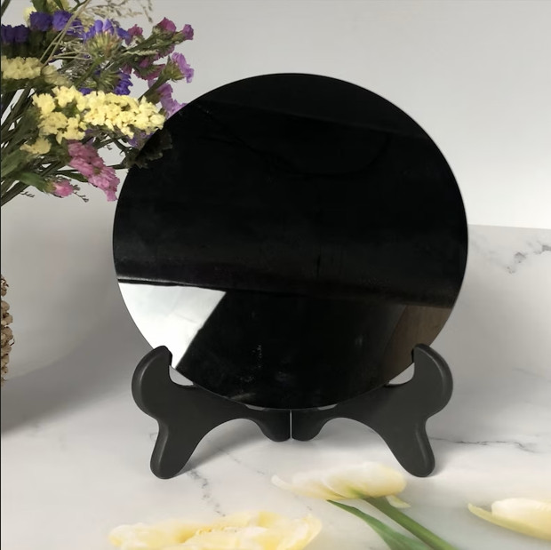 Obsidian Scrying Mirror – Hand Polished 3.3″ Black Mirror for Divination, Energy