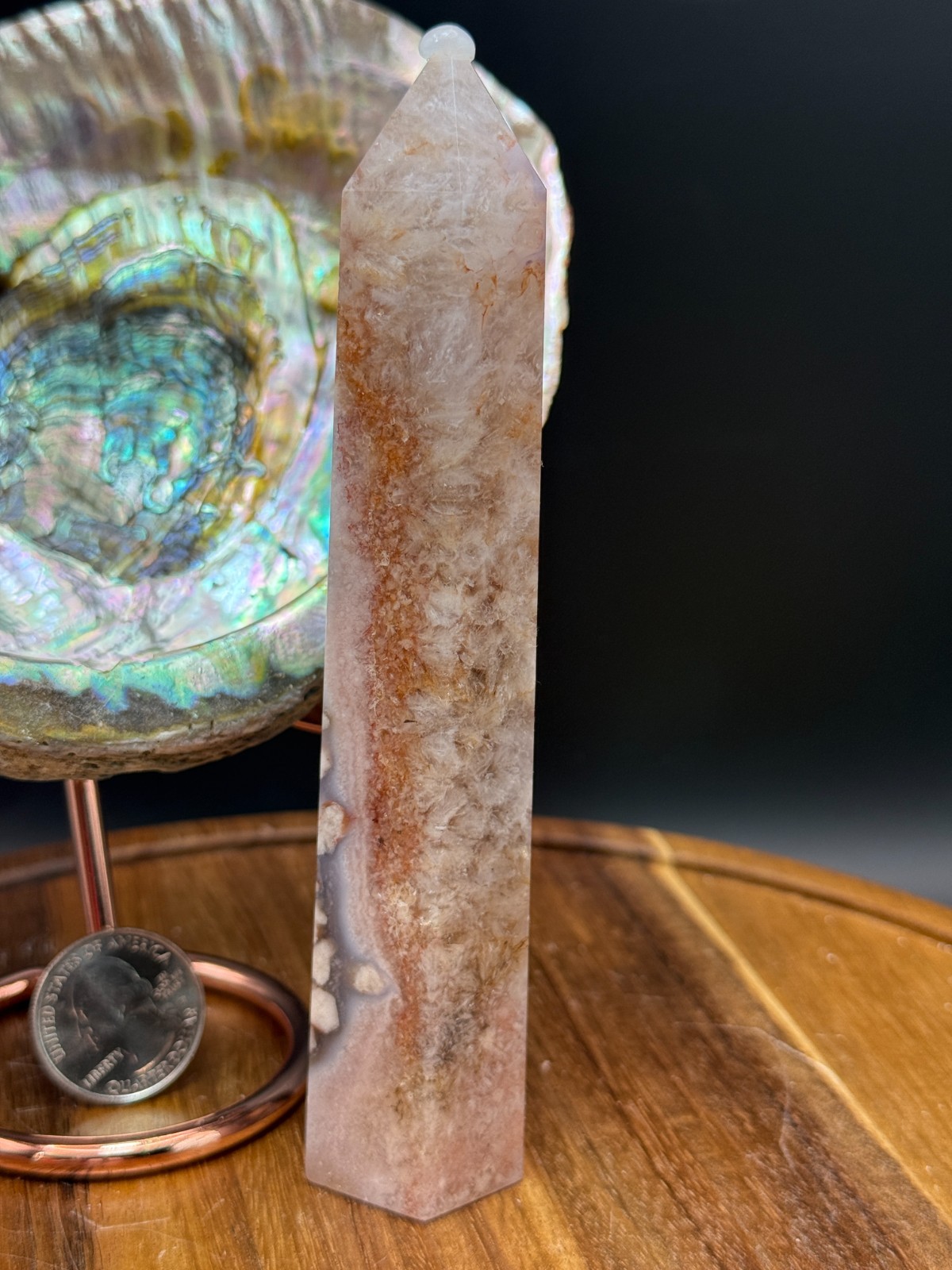 Blue Flower Agate Crystal Tower B Flash Asterism Chalcedony 6 sided Obelisk