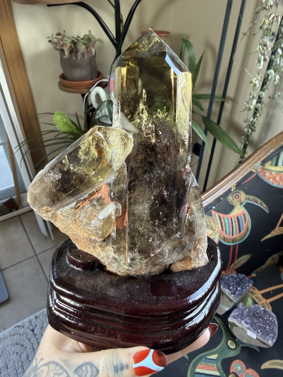 Smoky Citrine Crystal Cluster – Custom Wooden Stand – 1.91 lbs