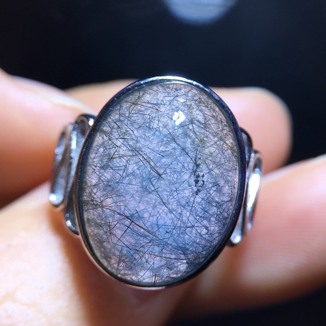 Natural Lan Gang Silk Blue Rabbit Hair Ring