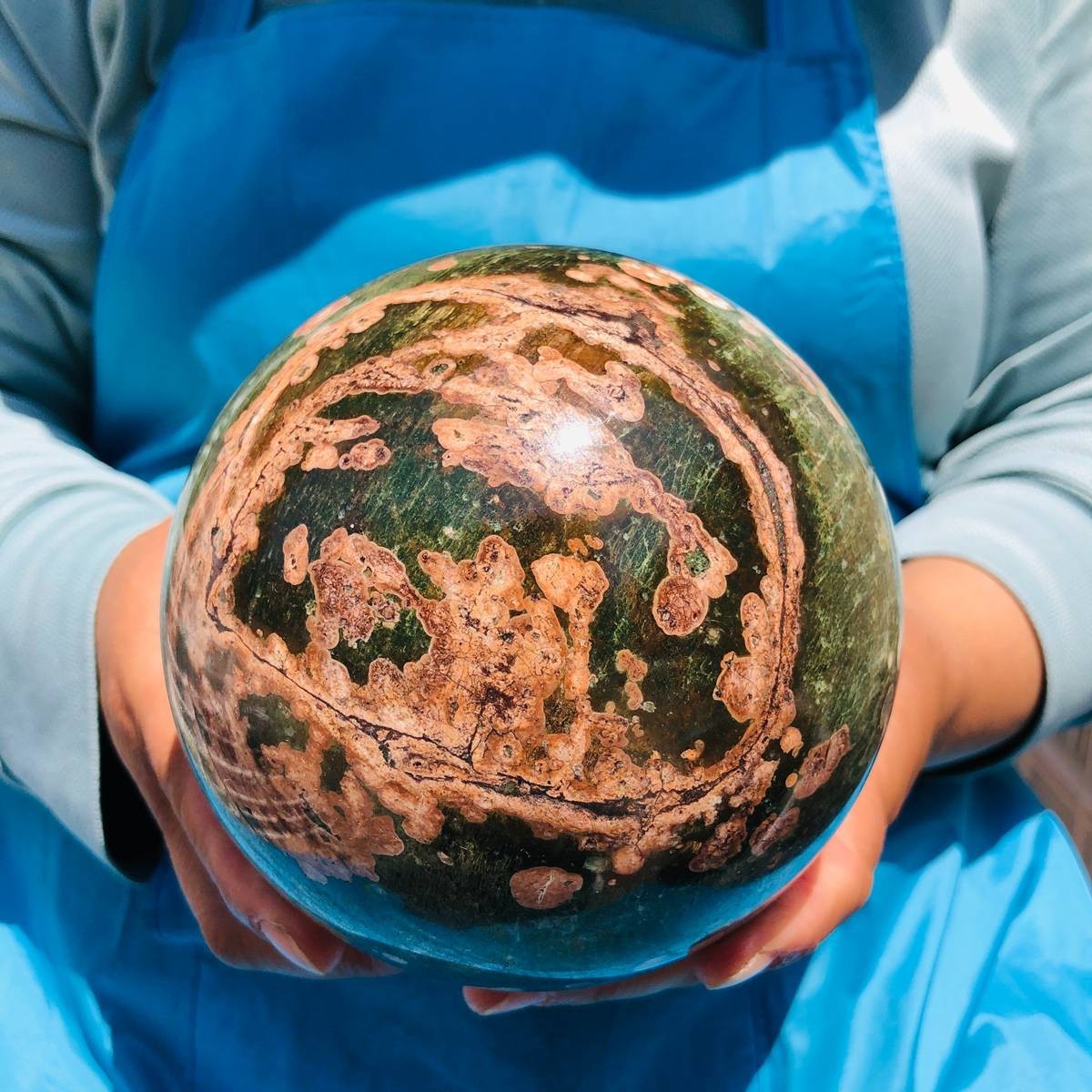 4.95LB Natural Cherry Blossom Agate Crystal Sphere Floral Healing Gem Stone 4846