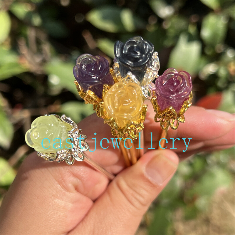5pcs Natural Fluorite Rose flower skull Quartz Crystal Skull Reiki Healing Gem