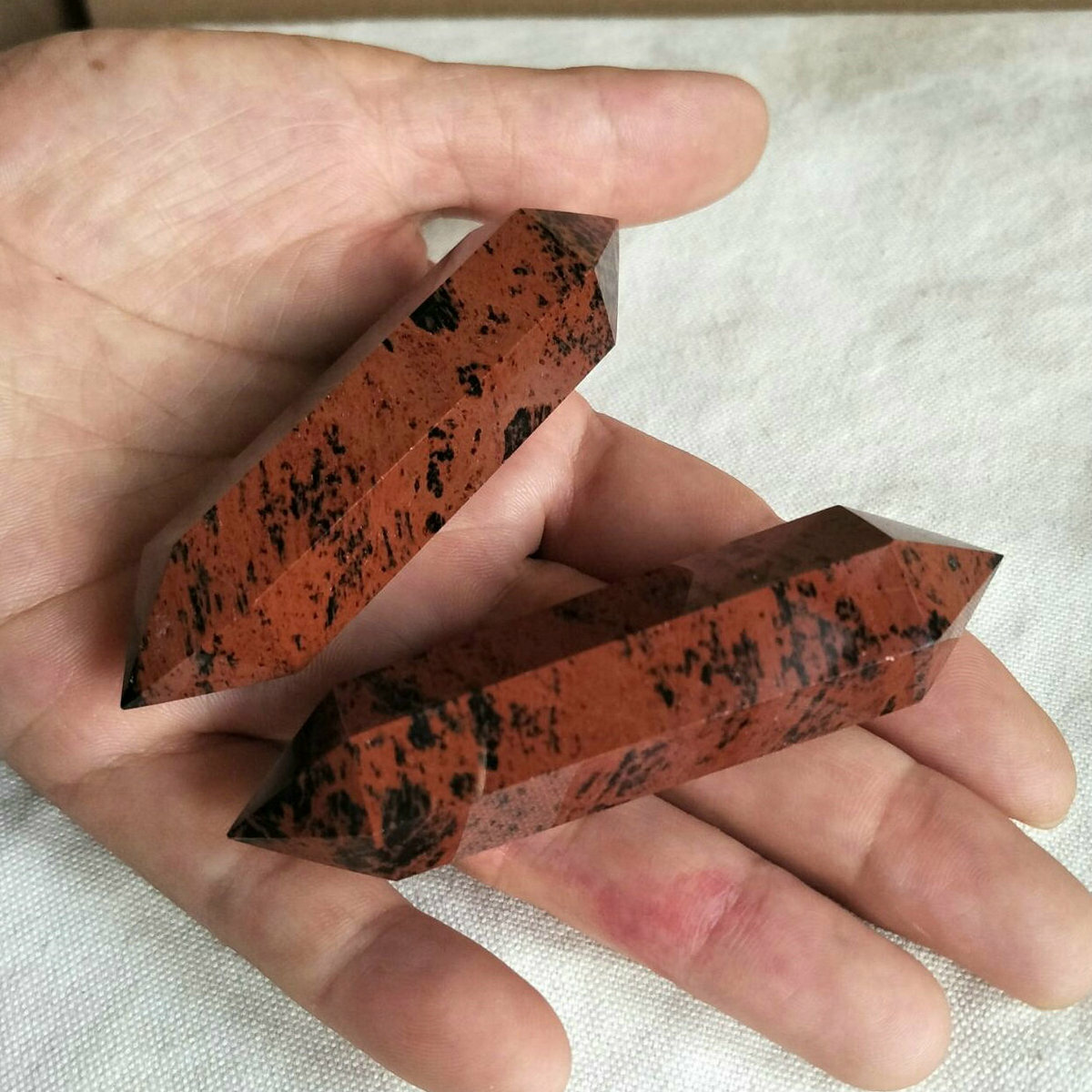 10 Pieces Natural Mahogany Obsidian Crystal Double Points Wands Healing