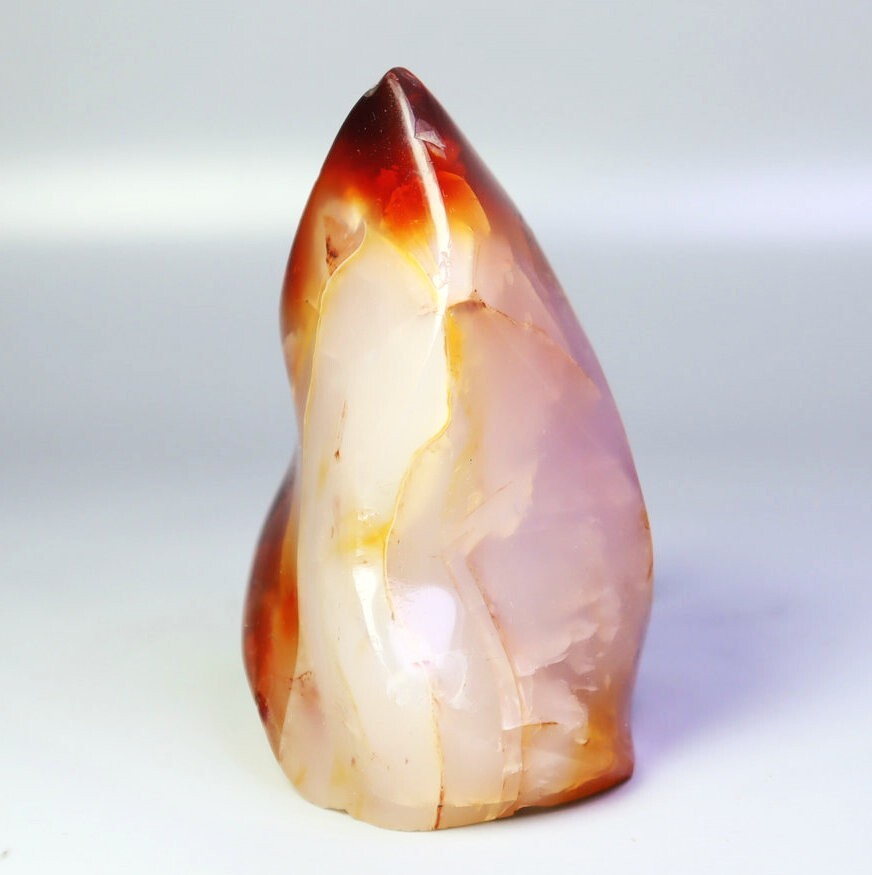 156g Natural Red Orange Carnelian Agate Quartz Crystal Flame Freeform Madagascar