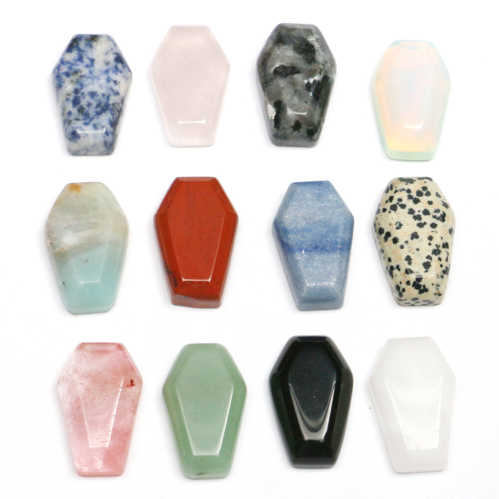 1pc Mini Natural Rose Clear Quartz Crystal Coffin Pendant Reiki Healing Carved