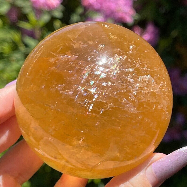 Optical Honey Calcite Big Sphere Cats eye flash Asterism and Rainbows, #10