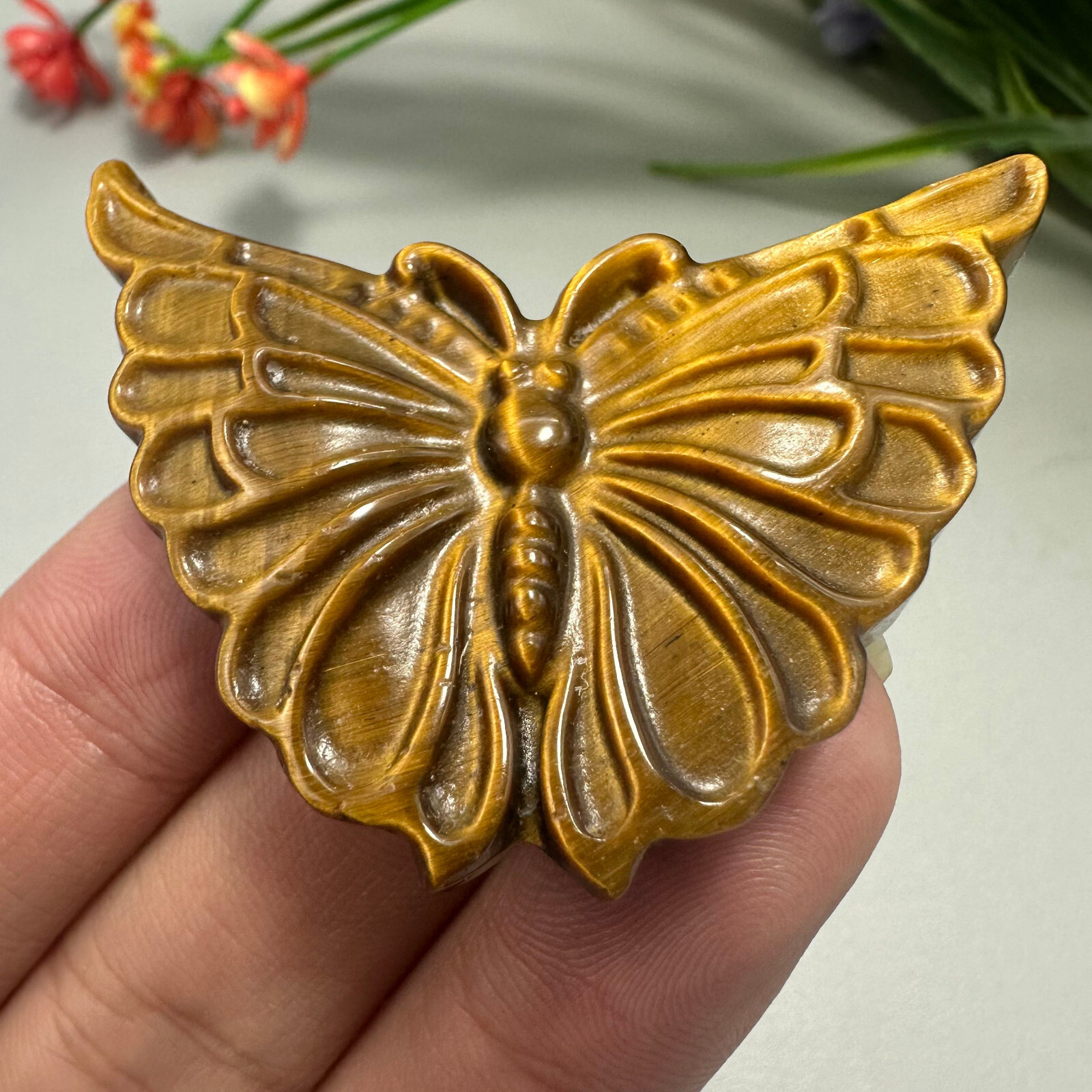 Natural Hand Carved Tiger’s Eye Butterfly Quartz Skull Crystal Reiki Healing 1pc