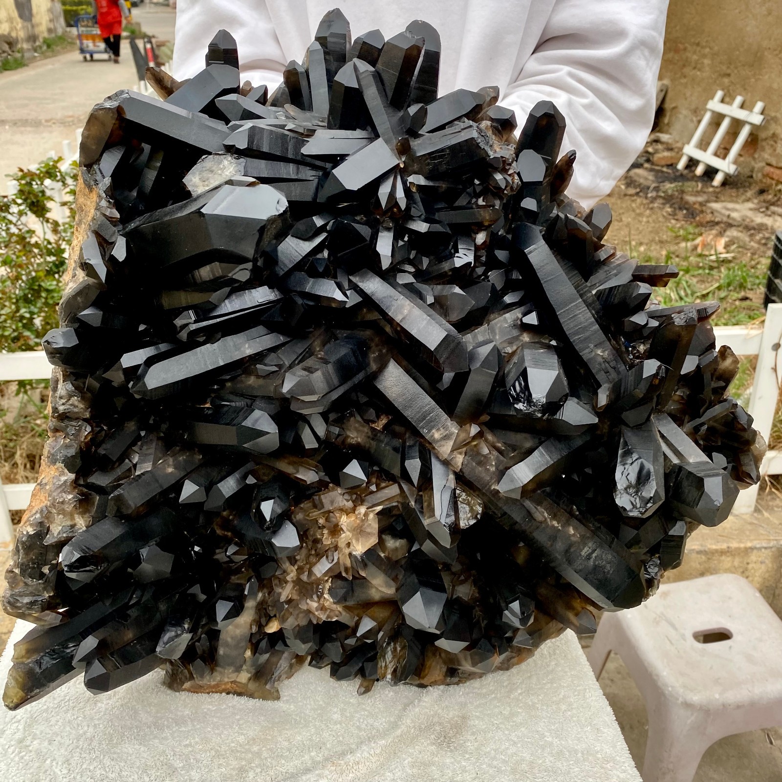 69LB Large natural smoky black quartz cluster crystal raw specimen healing