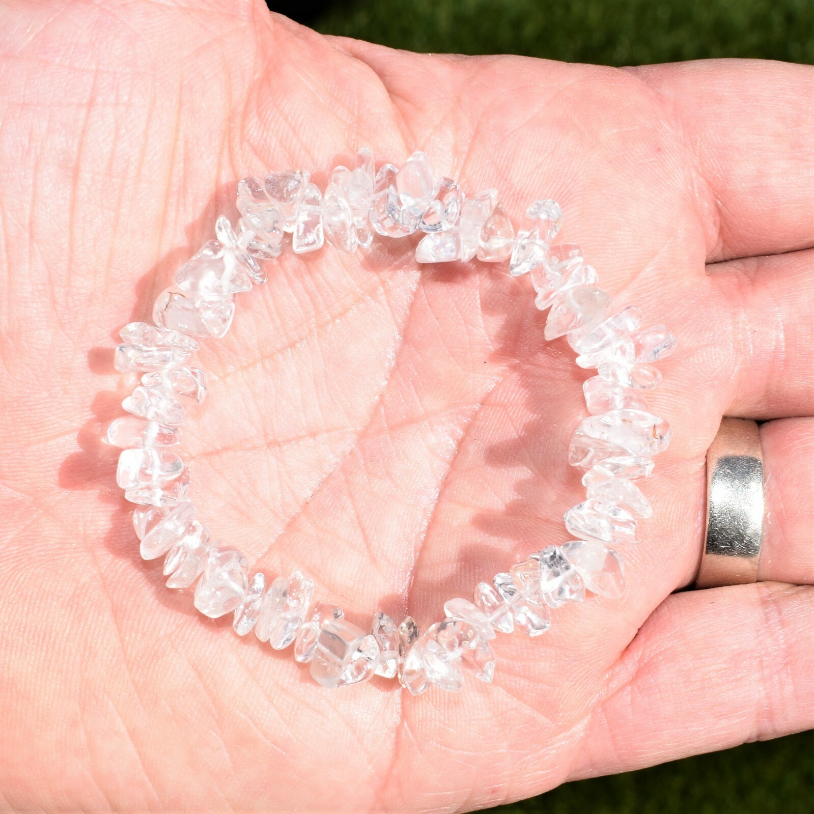 CHARGED Amplifier (Clear) Quartz Crystal Chip Stretchy Bracelet + Selenit Heart