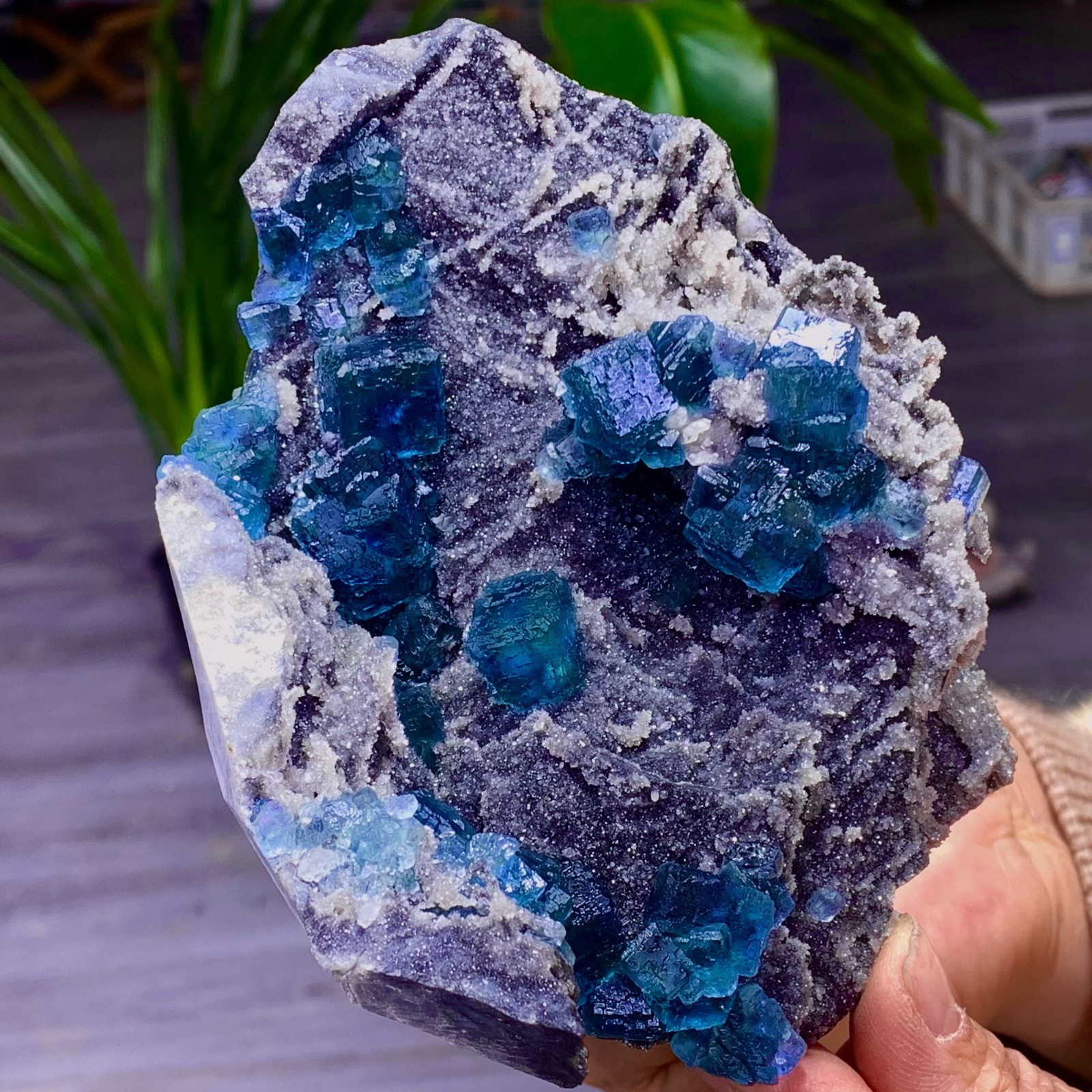 1.36LB Natural transparent purple cubic fluorite mineral sample Inner Mongolia