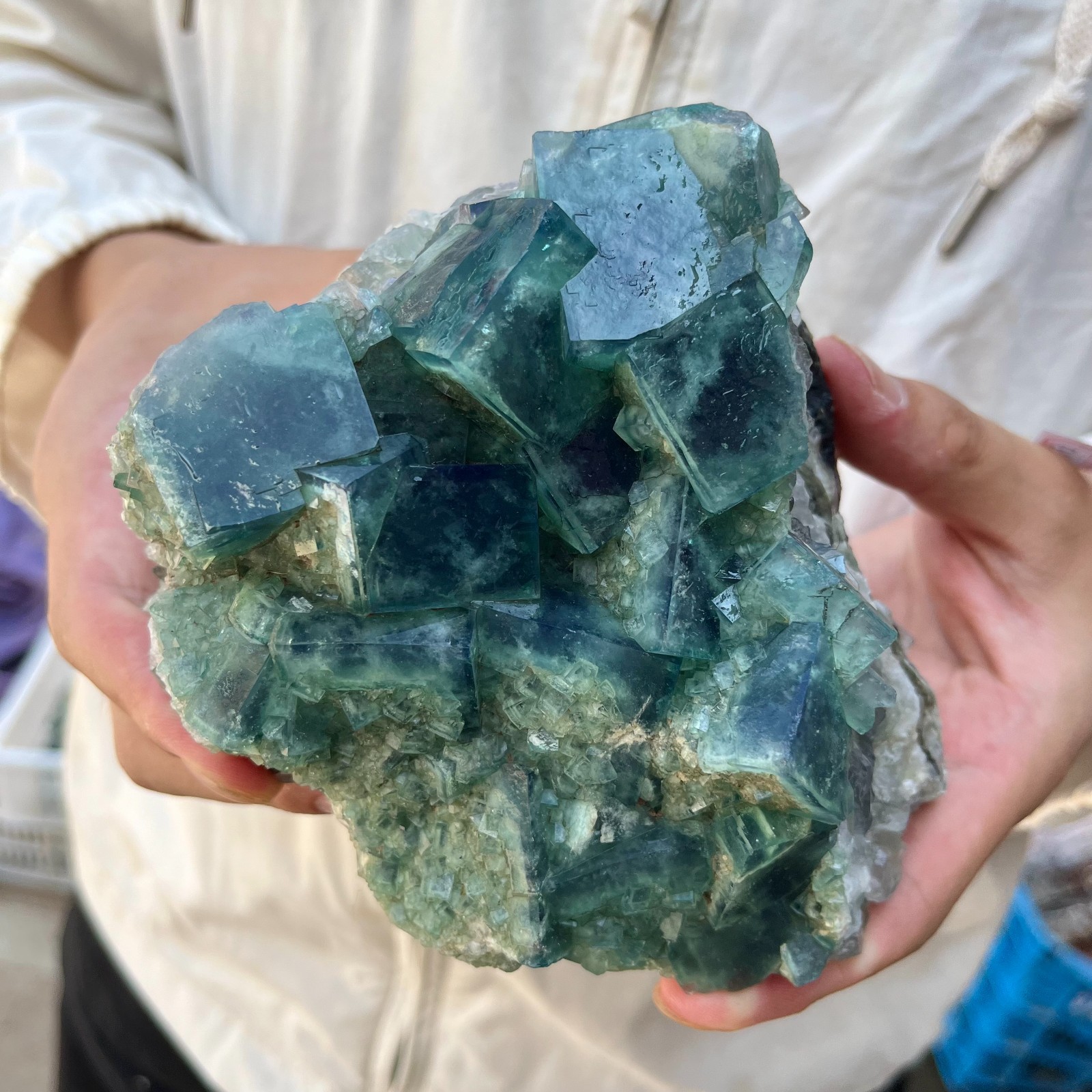 3.3lb NATURAL Green Cube FLUORITE Quartz Crystal Cluster Mineral Specimen