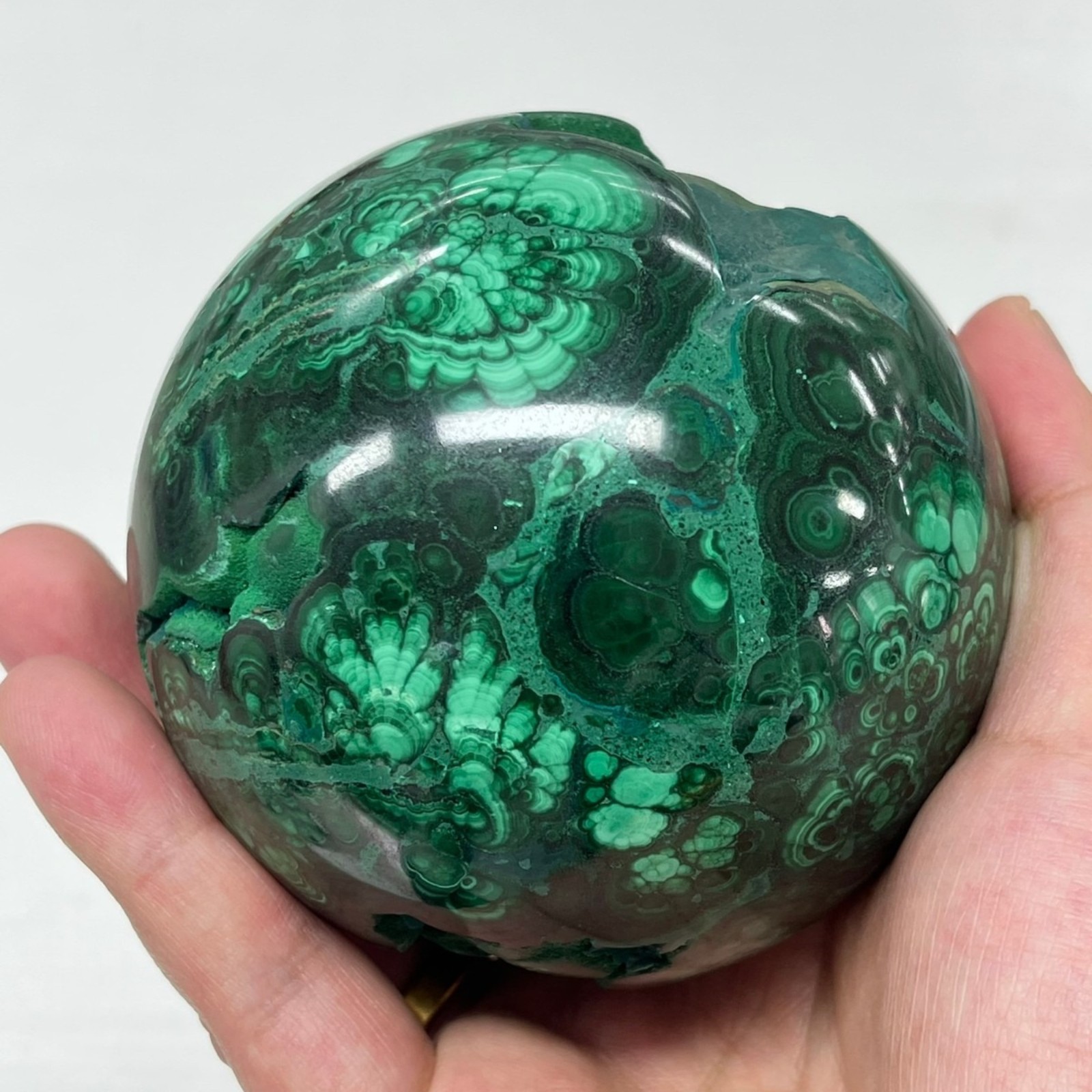 2.75LB 3.3″ Natural Velvet Malachite Sphere Crystal Druzy Ball Healing Decor