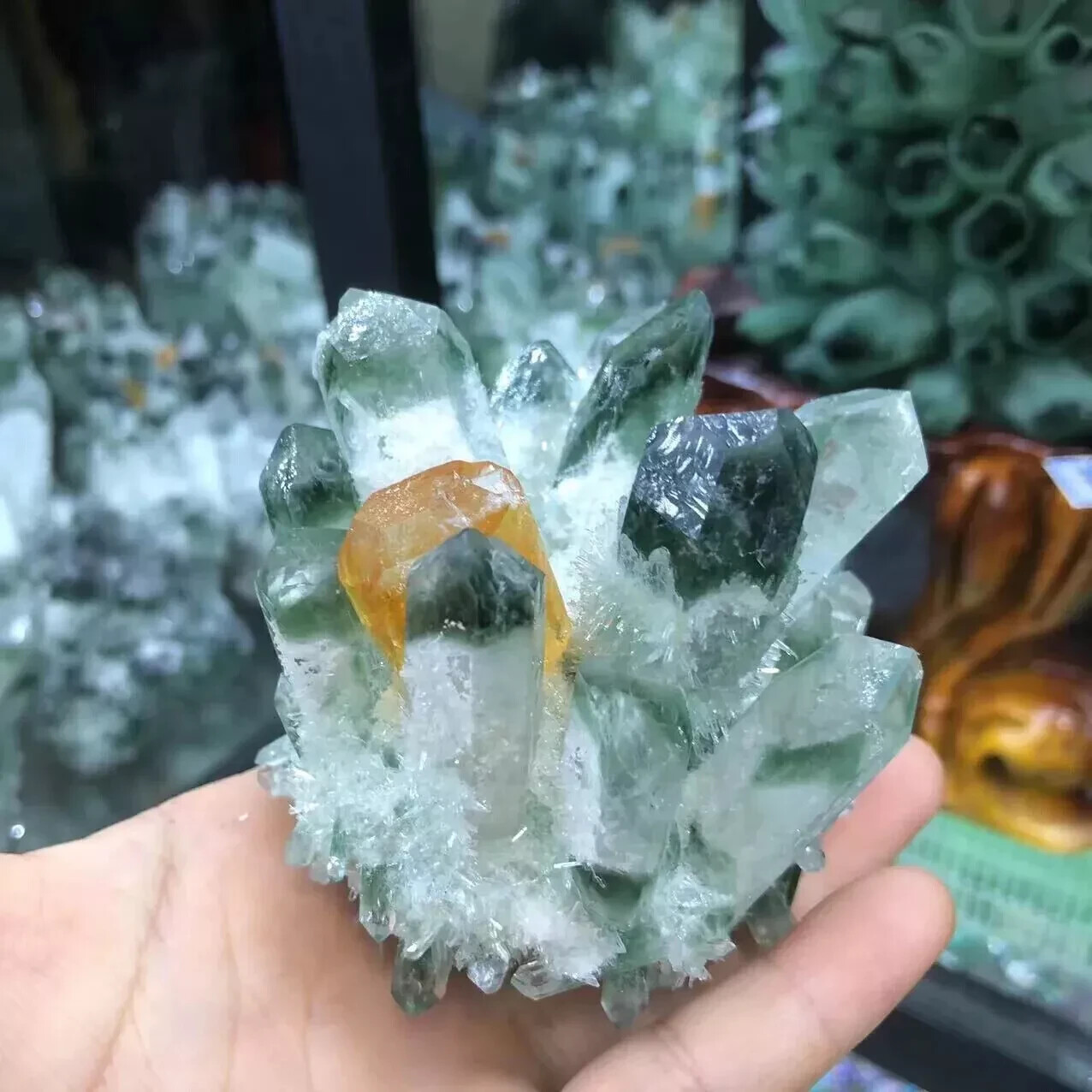 300g+New find Green Yellow Phantom Quartz Crystal Cluster Mineral Specimen Gem
