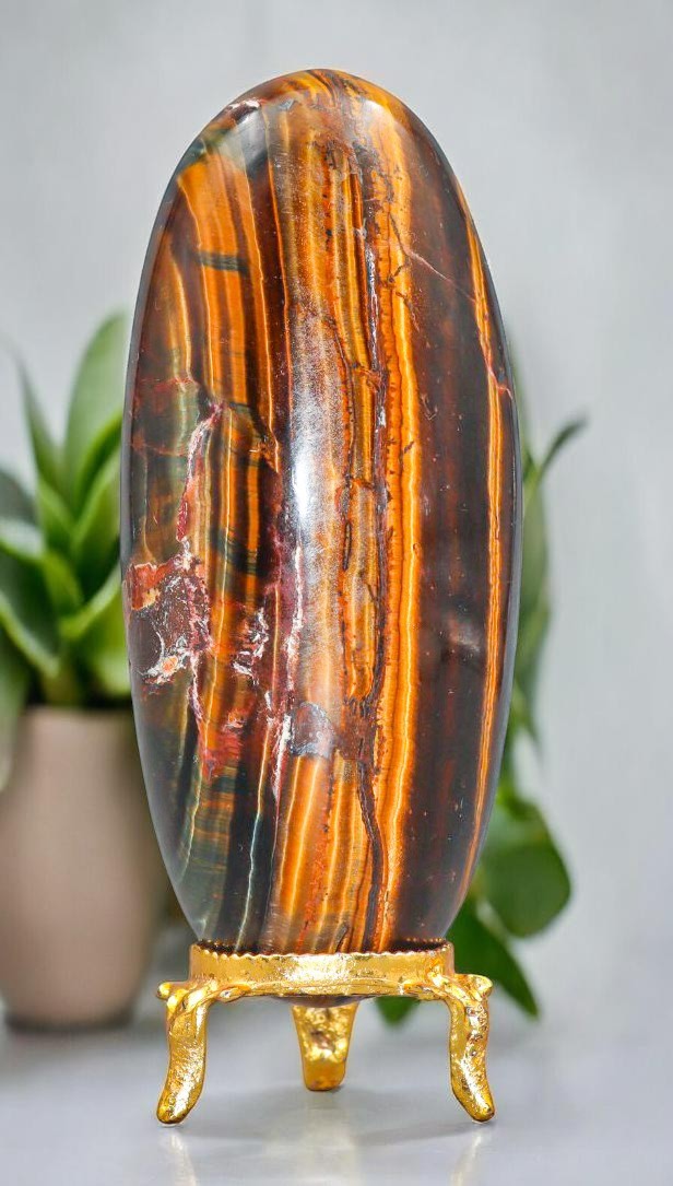 100MM Golden Tiger’s Eye Crystal Healing Metaphysical Stone Lingam Specimen
