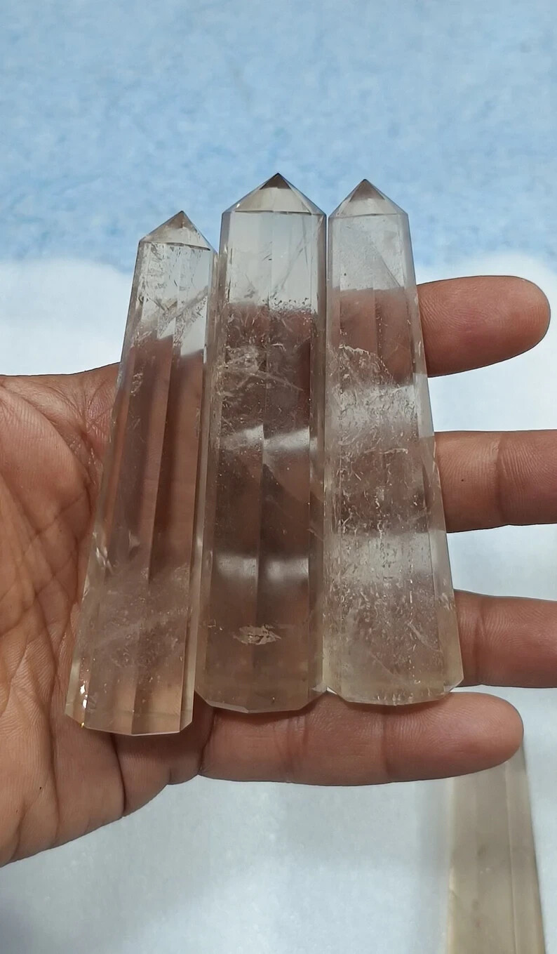 Natural Smoky Quartz Tower 4–5” Crystal Wand Point 8 Sided Obelisk Healing