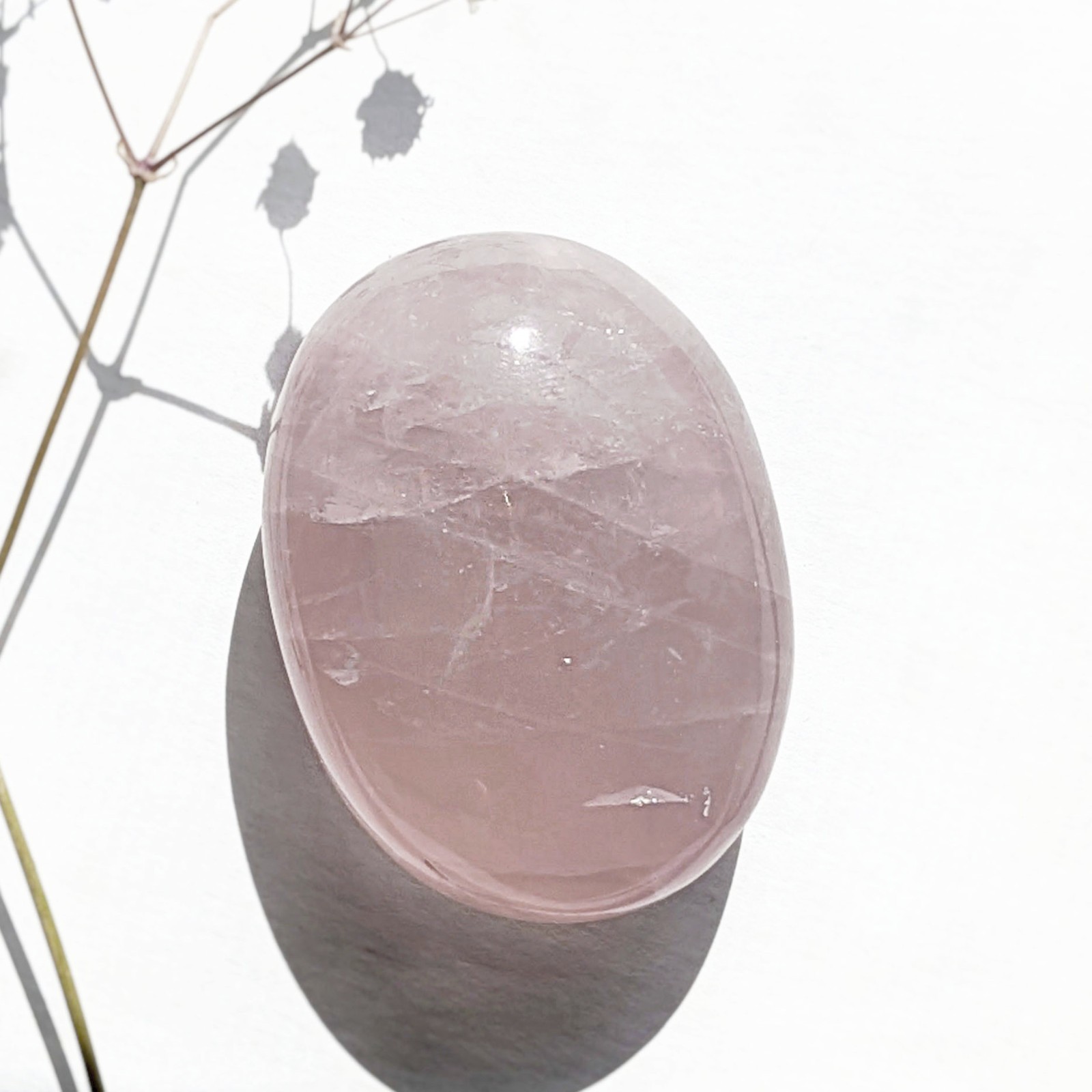 2″ shimmery rose quartz palmstone with asterism, star rose quartz palm crystal