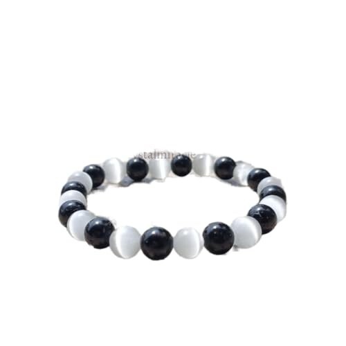 Selenite Tourmaline 7 Mm Beaded Round Bracelet Fashion Jewelry Crystal Gift