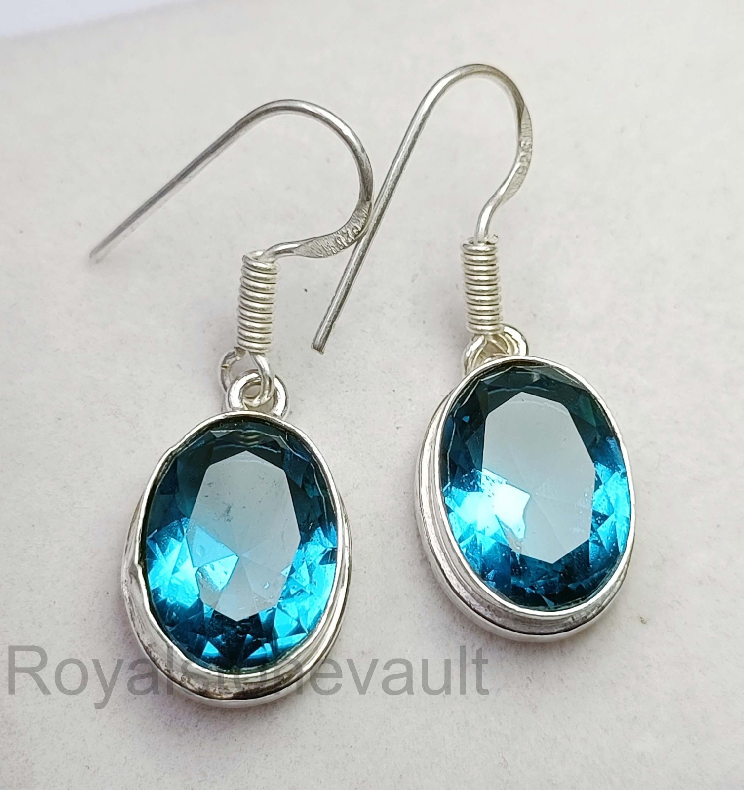 24.00 Ct IGL Blue Topaz Earrings Oval Shape Lab Created 925 Sterling Silver 5DDA