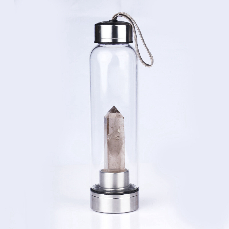 Natural Smoky Quartz Crystal Elixir Water Bottle Point Stone Wand Healing Chakra