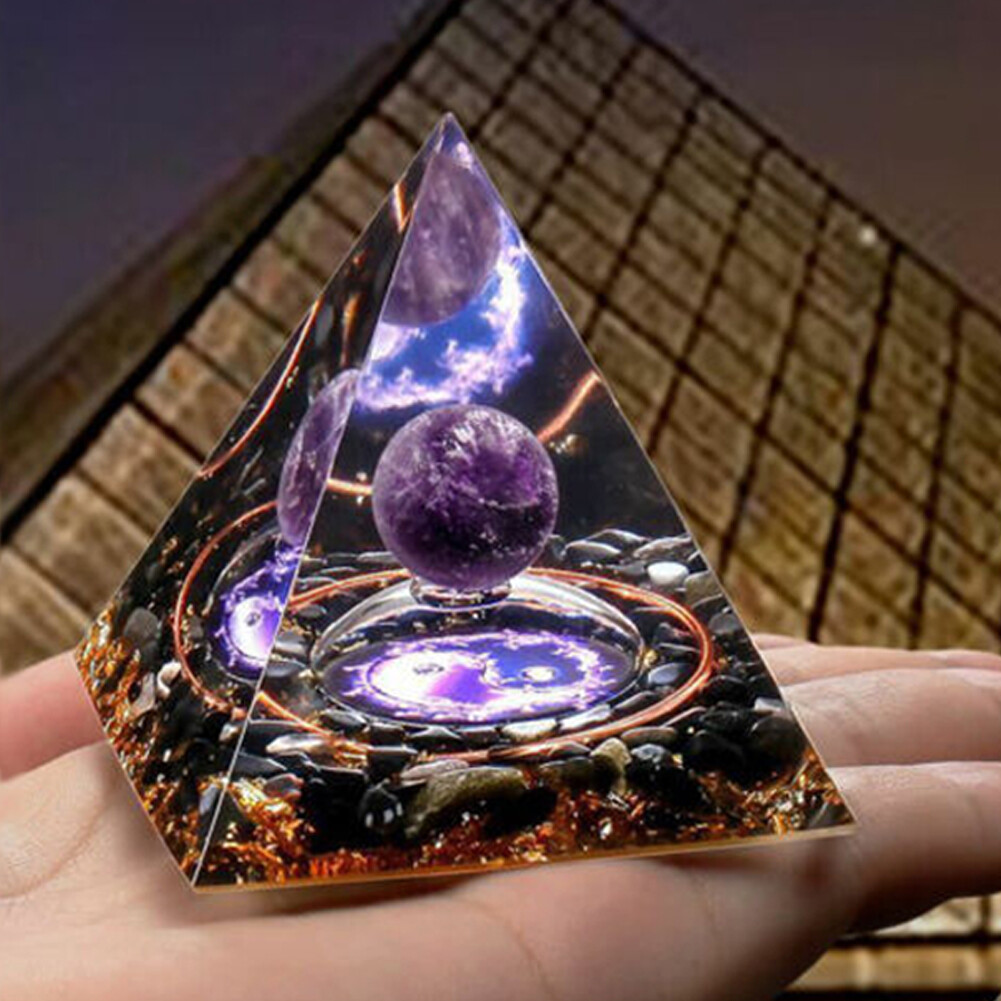 2Pc Amethyst Crystal Sphere Orgonite Pyramid Obsidian Chakra Energy Orgone Stone