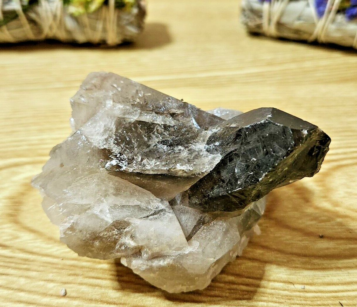 Natural Smoky Quartz Point Cluster Crystal Stone 9.7 Ounces!