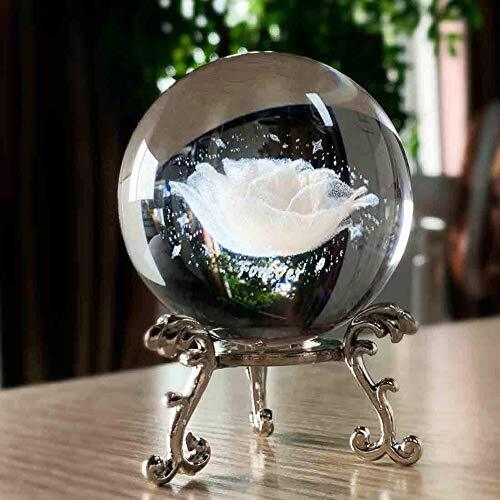 HDCRYSTALGIFTS 60mm 3D Inner Carving Rose Flower Crystal Ball Paperweight