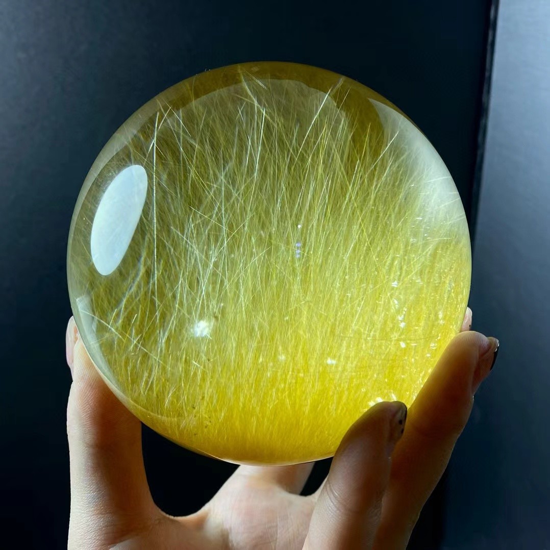 2.82LB TOP Natural Rutile Gold Hair Quartz Ball crystal Decorative item+stand