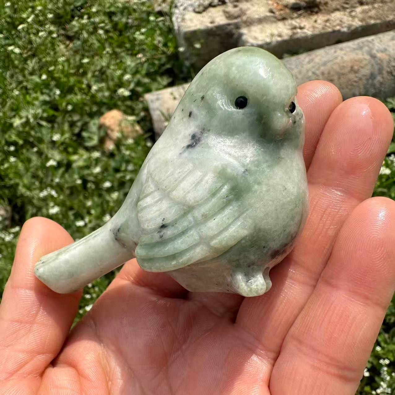 1pc Natural Lushan Jade Quartz Carved Bird Skull Crystal Reiki Decor Gift 2.4”