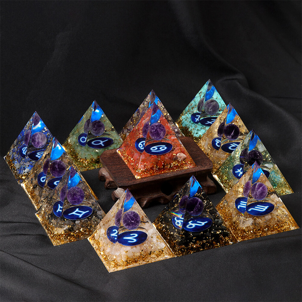 Pyramid Meditation Healing Crystal Chakra Twelve Constellations Car Decor Gift