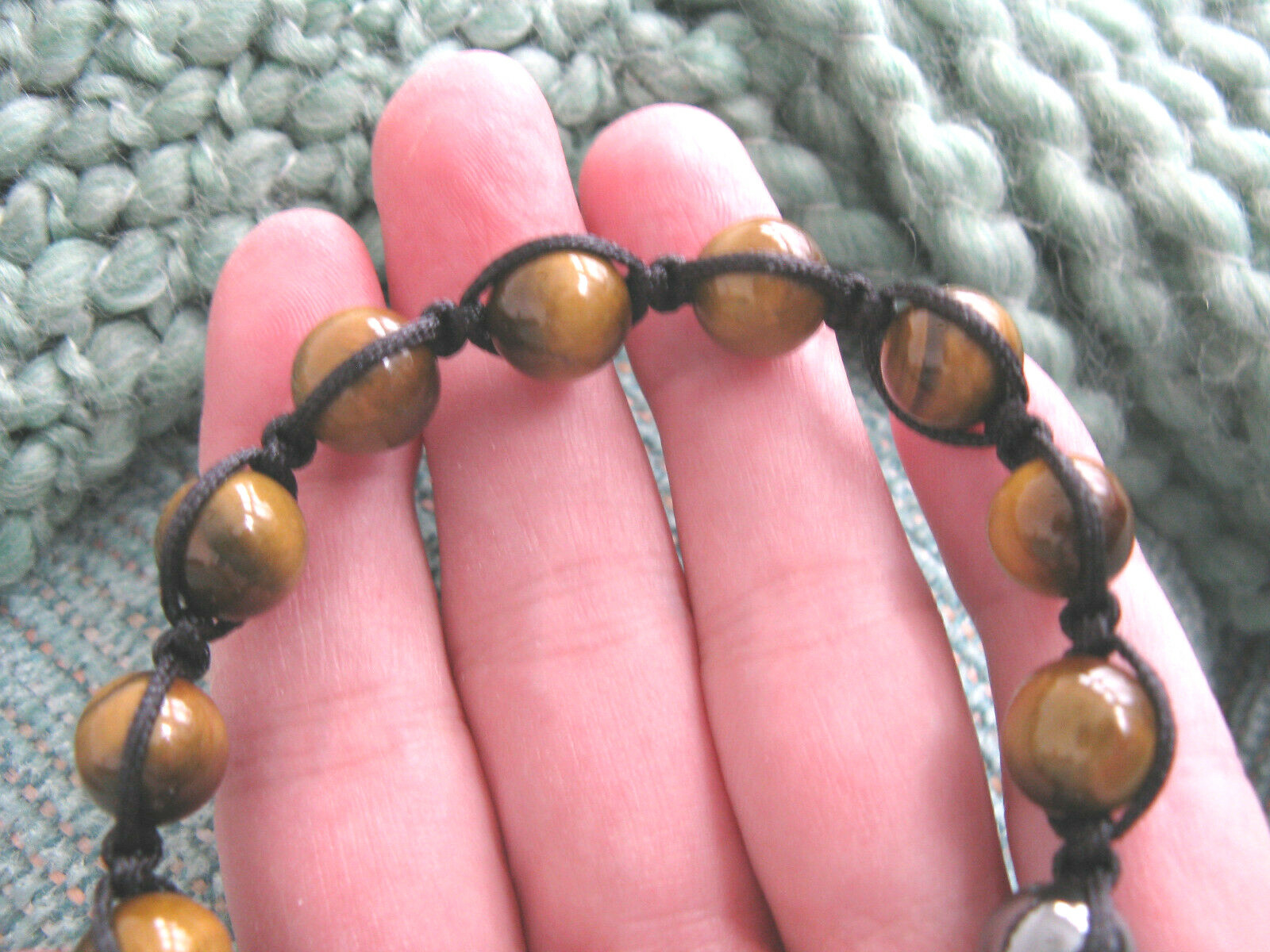 NEW NATURAL GOLDEN TIGER EYE CRYSTAL CUFF WOVEN BRACELET W/ HEMATITE–MEN’S–9″