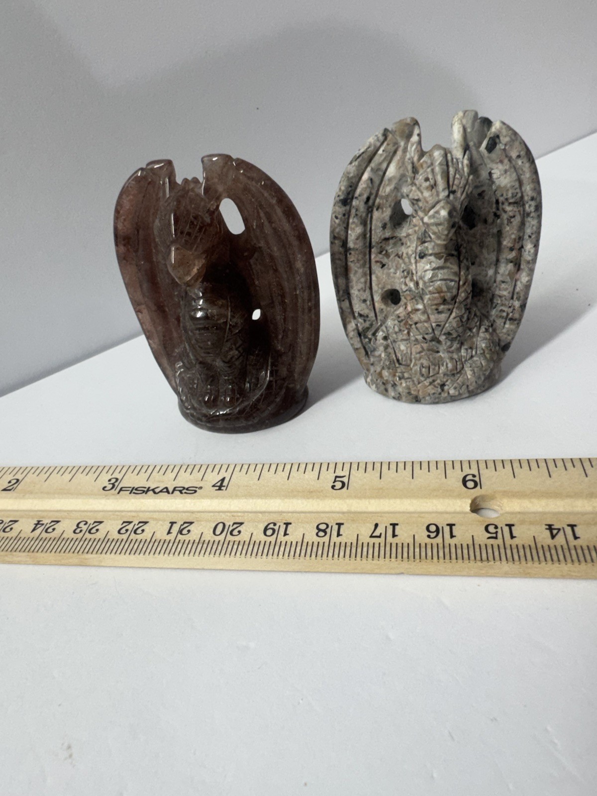 2pc Natural Crystal Mineral Specimen,Hand Carved Dragon Statues
