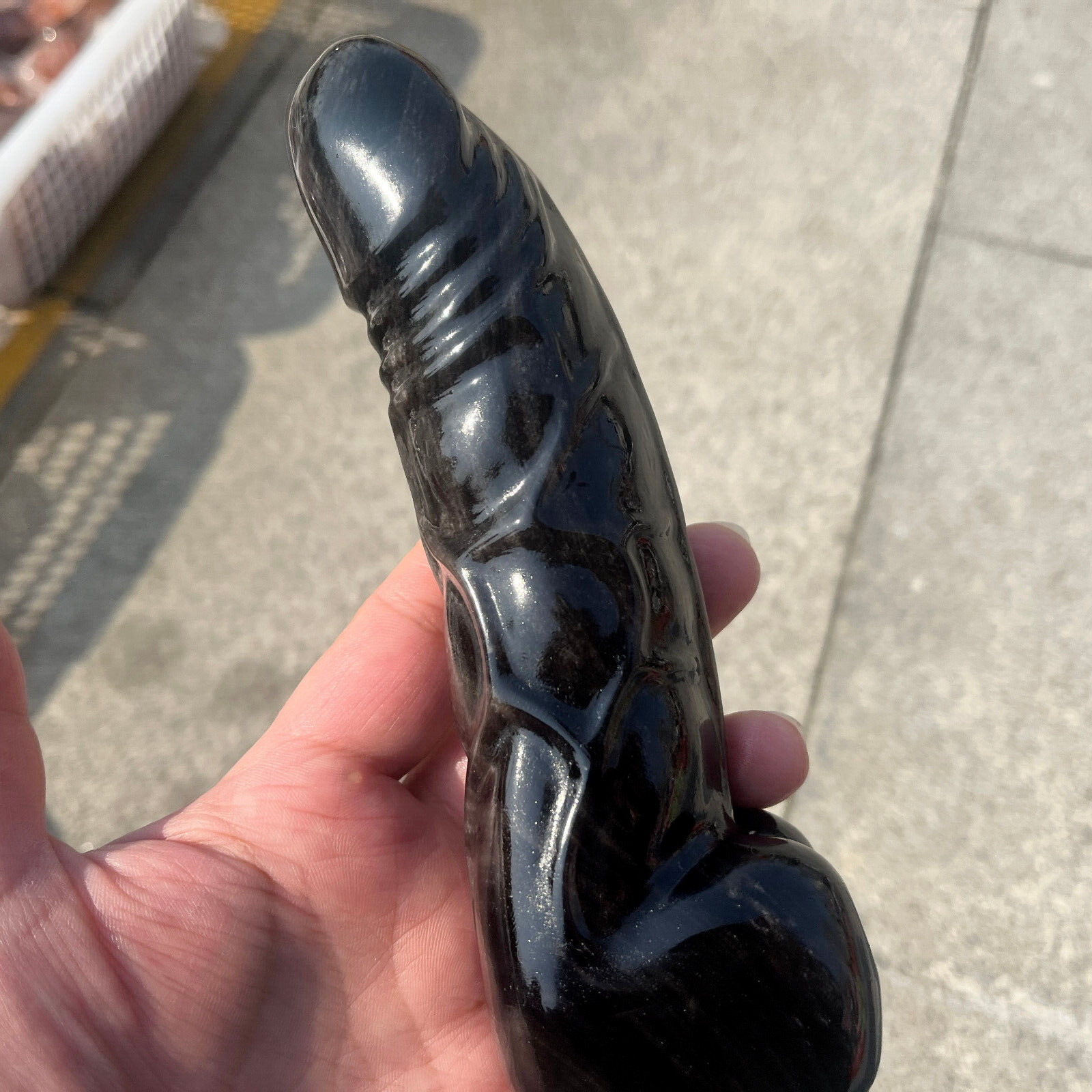 1PC Natural Silver Obsidian Quartz Carved Penis Sculpture Crystal Reiki Decor