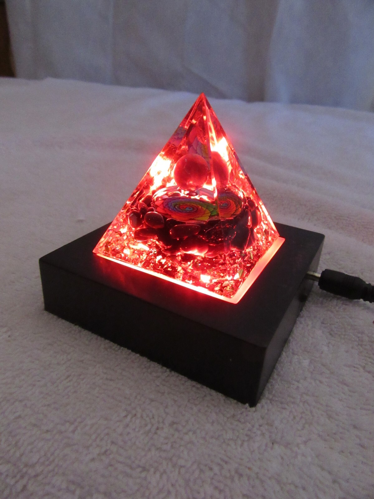 Orgone Pyramid 1 multicolor Chakra & w/1 multicolor lighted black base.