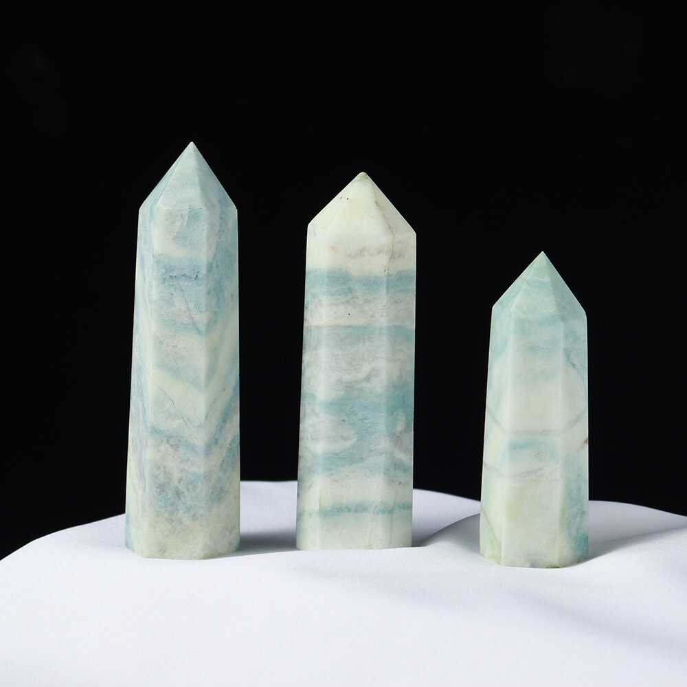 Natural Caribbean Blue Calcite Crystal Quartz Tower Wand Point Healing Mineral