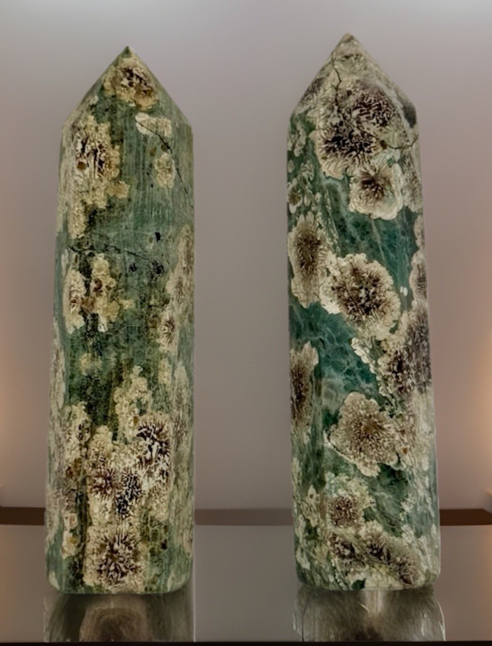 Cherry Blossom Jasper Crystal Tower 2.75″-3.5” Sakura Flower Hexagonal Point