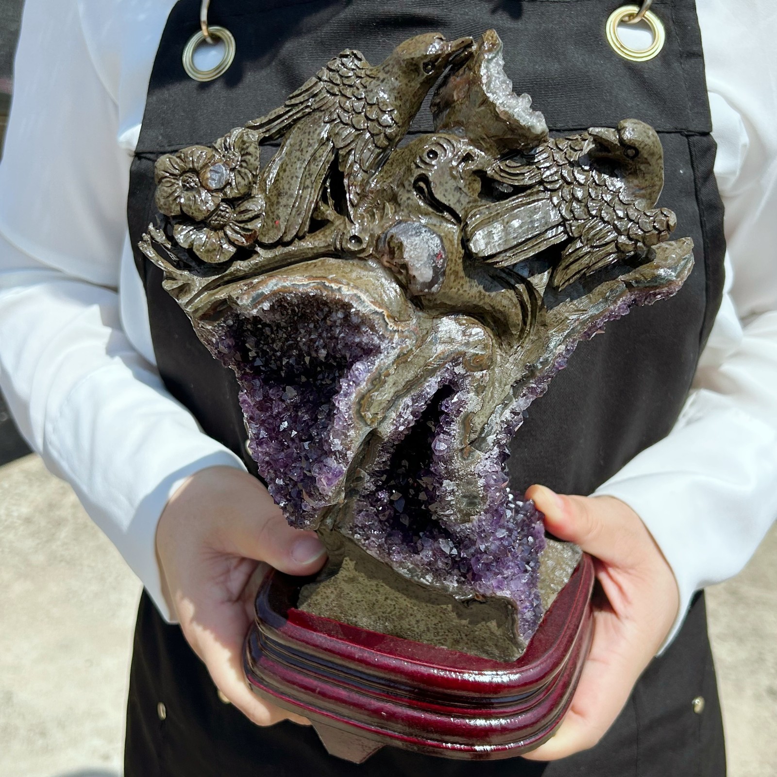 4.1LB Natural Amethyst Clusters Quartz Mineral Hand-Carved magpie Healing A217