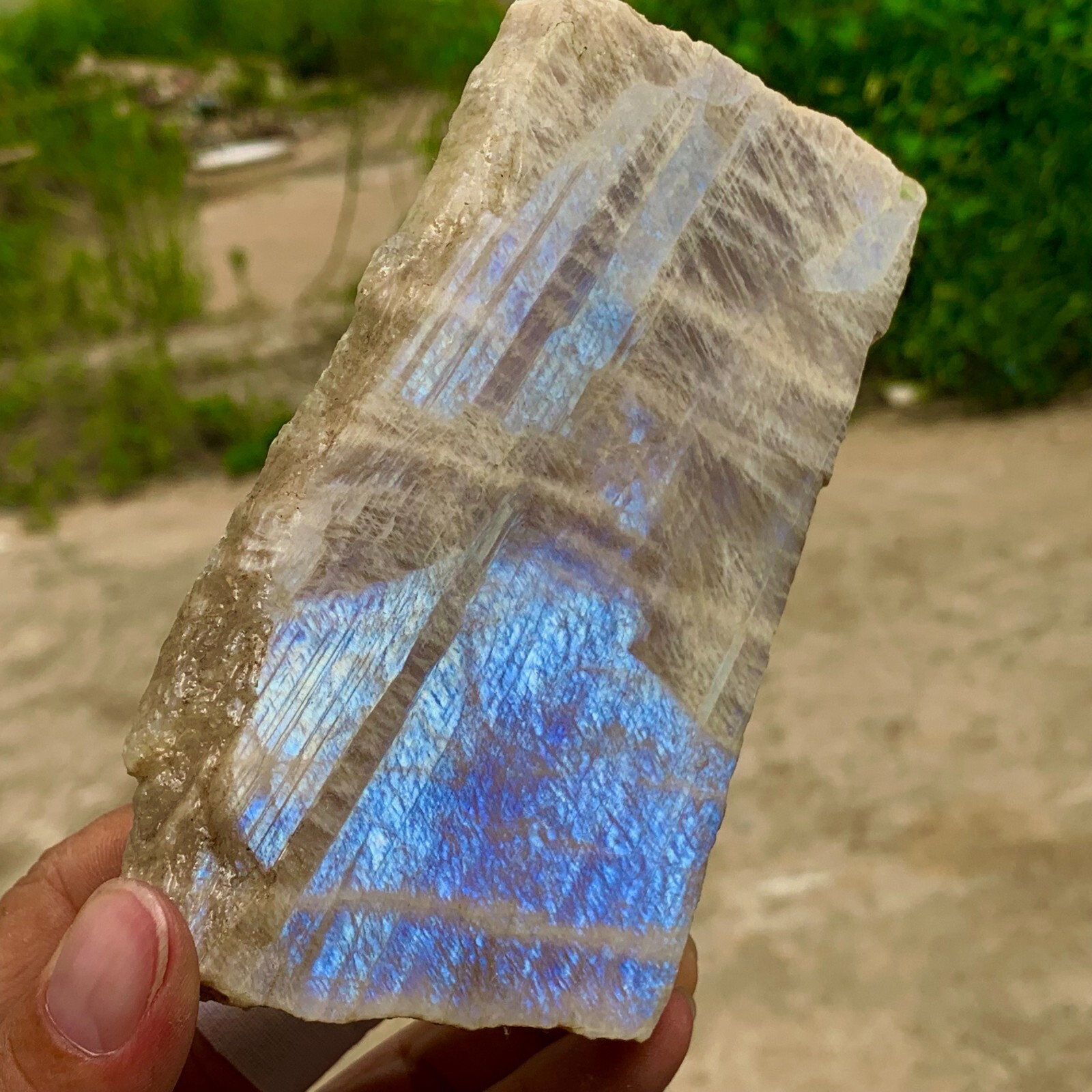 276G Flashy Rainbow Moonstone Sunstone Crystal Slab, Thick Rainbow Moonsto