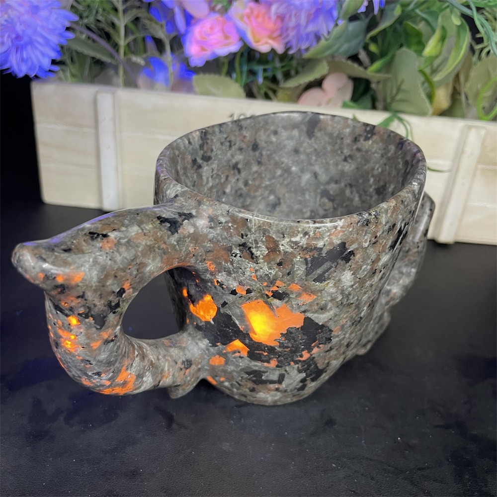 2.2LB 6.3″ Natural Yooperlite Skull Cup Crystal Reiki Heal Carving Gift Decor