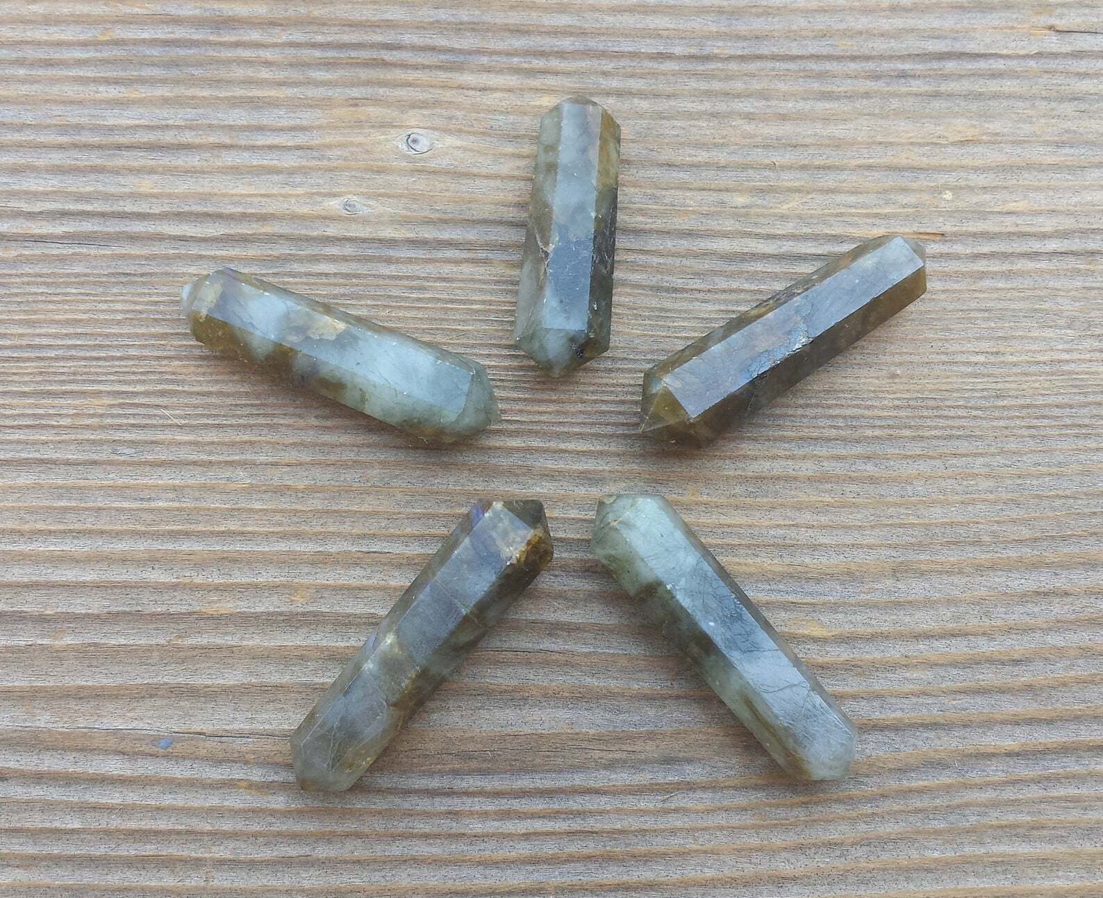 NATURAL LABRADORITE DOUBLE TERMINATED GEMSTONE CRYSTAL PENCIL POINT (ONE)